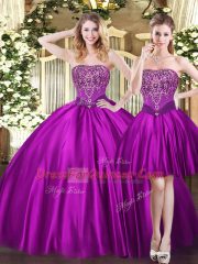 Custom Fit Beading Quinceanera Dresses Purple Lace Up Sleeveless Floor Length