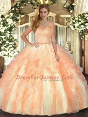 Pretty Sweetheart Sleeveless Ball Gown Prom Dress Floor Length Ruffles Orange Organza