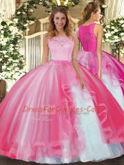 Sleeveless Lace and Ruffles Clasp Handle Sweet 16 Dresses