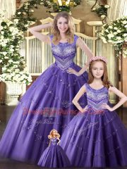 Scoop Sleeveless Tulle Sweet 16 Quinceanera Dress Beading Lace Up