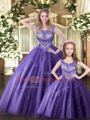 Scoop Sleeveless Tulle Sweet 16 Quinceanera Dress Beading Lace Up