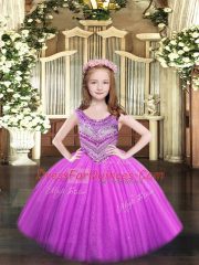 Sleeveless Lace Up Floor Length Beading Pageant Gowns For Girls