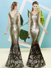 Pretty Sequins Gold Zipper Sleeveless Floor Length