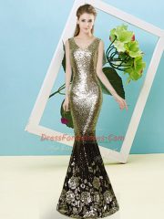 Pretty Sequins Gold Zipper Sleeveless Floor Length
