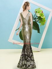 Pretty Sequins Gold Zipper Sleeveless Floor Length