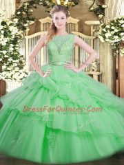 Glamorous Beading and Ruffled Layers Sweet 16 Dresses Apple Green Backless Sleeveless Floor Length