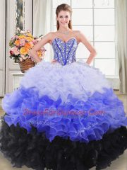 Captivating Ball Gowns 15th Birthday Dress Multi-color Sweetheart Organza Sleeveless Floor Length Lace Up
