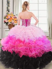 Captivating Ball Gowns 15th Birthday Dress Multi-color Sweetheart Organza Sleeveless Floor Length Lace Up