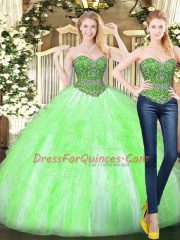 On Sale Tulle Sweetheart Sleeveless Lace Up Beading and Ruffles Quinceanera Dresses in Yellow Green
