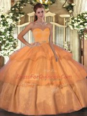Unique Sleeveless Lace Up Floor Length Beading and Ruffled Layers 15th Birthday Dress