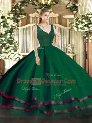 Dark Green Sleeveless Floor Length Beading and Ruffled Layers Zipper Sweet 16 Dress