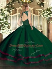 Dark Green Sleeveless Floor Length Beading and Ruffled Layers Zipper Sweet 16 Dress