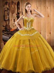 Ball Gowns 15 Quinceanera Dress Gold Sweetheart Satin and Tulle Sleeveless Floor Length Lace Up