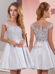 Captivating Silver Quinceanera Dama Dress Prom and Party with Lace Scoop Sleeveless Zipper