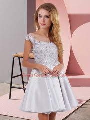 Captivating Silver Quinceanera Dama Dress Prom and Party with Lace Scoop Sleeveless Zipper