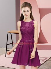 Colorful Dark Purple Empire Scoop Sleeveless Chiffon Mini Length Zipper Appliques Quinceanera Court of Honor Dress