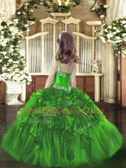 Beautiful Straps Sleeveless Organza Pageant Dress for Teens Beading and Ruffles Lace Up