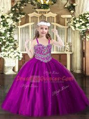 Tulle Sleeveless Floor Length High School Pageant Dress and Beading