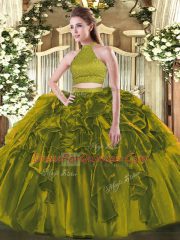 Pretty Organza Sleeveless Floor Length Ball Gown Prom Dress and Beading and Ruffles