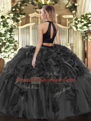Pretty Organza Sleeveless Floor Length Ball Gown Prom Dress and Beading and Ruffles
