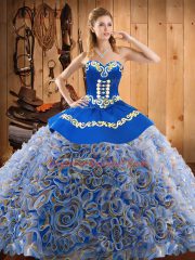 Sweetheart Sleeveless Quinceanera Dress Sweep Train Embroidery Multi-color Fabric With Rolling Flowers