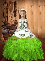 Lace Up Pageant Dress Toddler Embroidery and Ruffles Sleeveless Floor Length