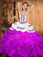 Floor Length Purple Sweet 16 Dress Strapless Sleeveless Lace Up