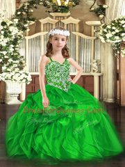 New Arrival Floor Length Ball Gowns Sleeveless Green Little Girls Pageant Dress Lace Up