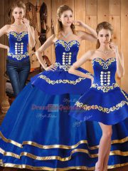 Glorious Blue Quinceanera Dress Military Ball and Sweet 16 and Quinceanera with Embroidery Sweetheart Sleeveless Lace Up