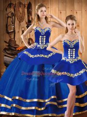 Glorious Blue Quinceanera Dress Military Ball and Sweet 16 and Quinceanera with Embroidery Sweetheart Sleeveless Lace Up