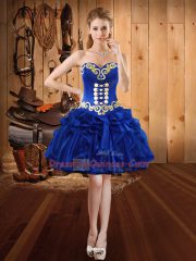 Custom Design Organza Sweetheart Sleeveless Lace Up Embroidery and Ruffles 15th Birthday Dress in Royal Blue