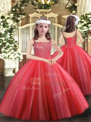 Admirable Coral Red Lace Up Little Girls Pageant Dress Wholesale Beading Sleeveless Floor Length