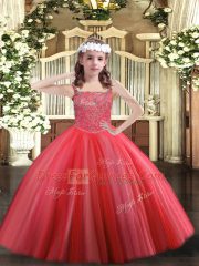 Admirable Coral Red Lace Up Little Girls Pageant Dress Wholesale Beading Sleeveless Floor Length