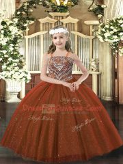 Rust Red Little Girl Pageant Gowns Party and Quinceanera with Beading Straps Sleeveless Lace Up