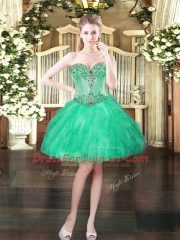 Pretty Floor Length Three Pieces Sleeveless Green Ball Gown Prom Dress Lace Up