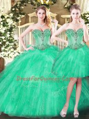 Pretty Floor Length Three Pieces Sleeveless Green Ball Gown Prom Dress Lace Up