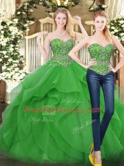 On Sale Tulle Sleeveless Floor Length 15th Birthday Dress and Beading and Ruffles