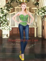 Discount Green Organza Lace Up Quinceanera Gown Sleeveless Floor Length Beading and Ruffles