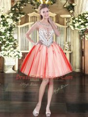 Floor Length Red Quinceanera Gowns Tulle Sleeveless Beading