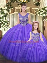 Scoop Sleeveless Lace Up Quinceanera Dresses Eggplant Purple Tulle
