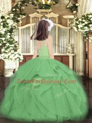 Graceful Sleeveless Floor Length Beading and Ruffles Zipper Little Girl Pageant Gowns with Dark Green