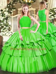 Eye-catching Green Quinceanera Gowns Military Ball and Sweet 16 and Quinceanera with Ruffled Layers Scoop Sleeveless Zipper