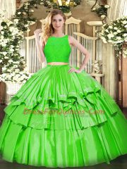 Eye-catching Green Quinceanera Gowns Military Ball and Sweet 16 and Quinceanera with Ruffled Layers Scoop Sleeveless Zipper