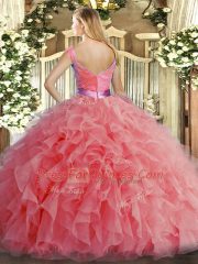 V-neck Sleeveless Zipper Quinceanera Gown Lilac Organza