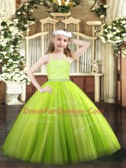 Yellow Green Zipper Pageant Dress for Teens Beading and Lace Sleeveless Floor Length