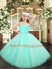 Ball Gowns Girls Pageant Dresses Apple Green Straps Tulle Sleeveless Floor Length Zipper