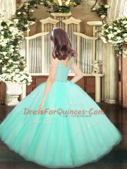 Ball Gowns Girls Pageant Dresses Apple Green Straps Tulle Sleeveless Floor Length Zipper