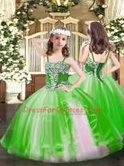 Green Straps Lace Up Appliques Little Girl Pageant Gowns Sleeveless