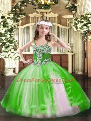 Green Straps Lace Up Appliques Little Girl Pageant Gowns Sleeveless