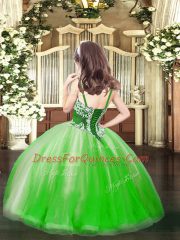 Green Straps Lace Up Appliques Little Girl Pageant Gowns Sleeveless